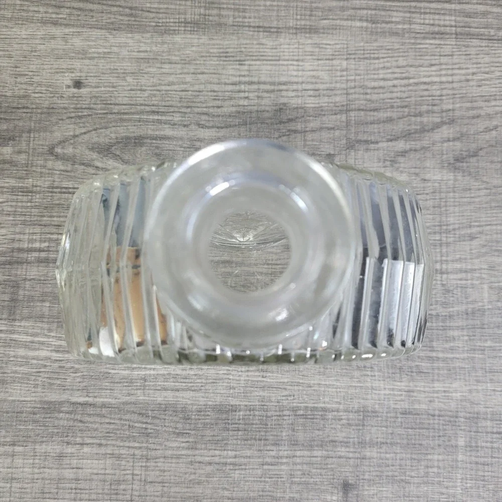 Vintage Clear Glass Decanter with Stopper Diamond Star Cut Pattern Liquor Bottle